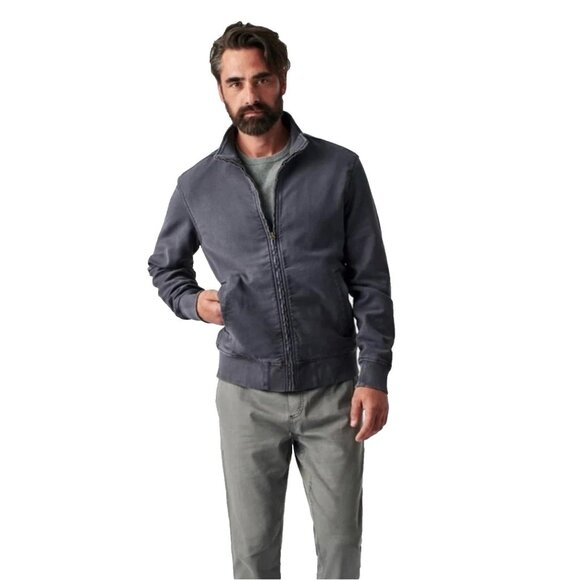 Faherty Mens Large Terry Tanker Jacket Navy Full Zip Stretch Long Sleeve Pockets - Picture 2 of 6
